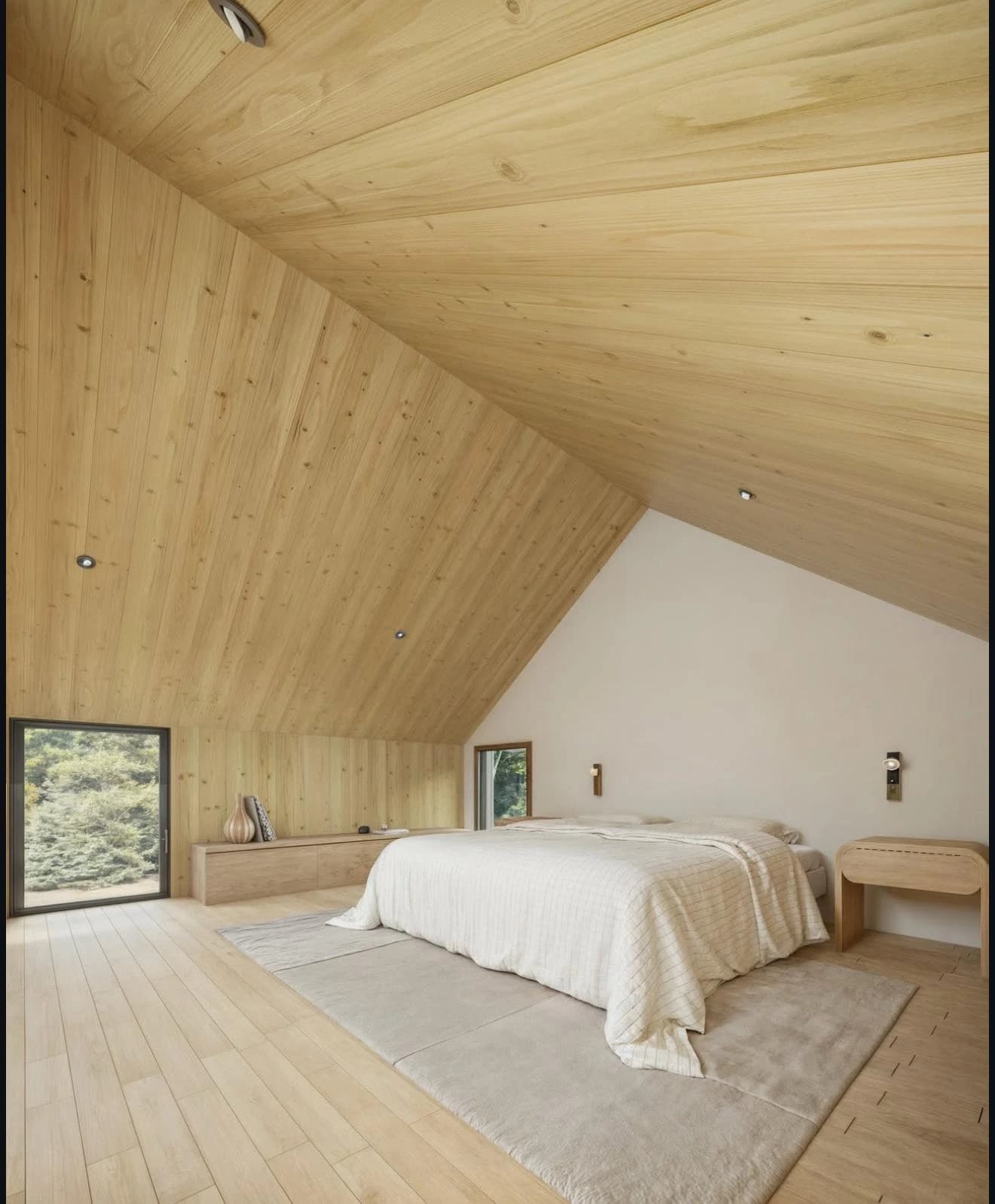 Serene dome bedroom with natural materials and stargazing window