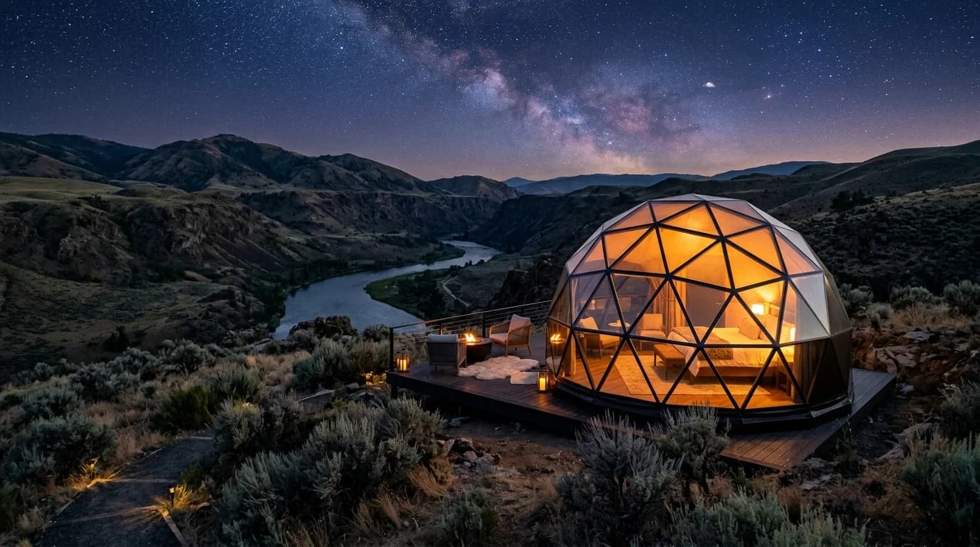 Modern geodesic glamping dome near Twin Falls Idaho